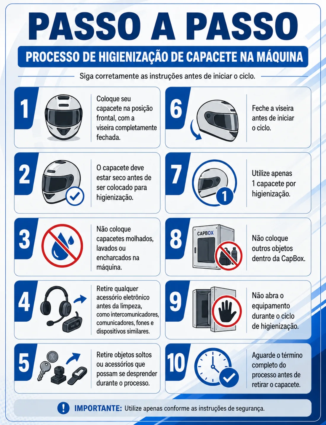 Orientações para higienização de capacete na CapJet